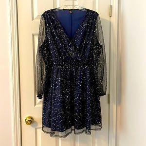 SHEIN Surplice Neck Mesh Overlay Dress